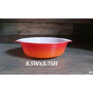 Vintage Anchor Hocking Fire King Glass Casserole Sunset Flame Red Orange